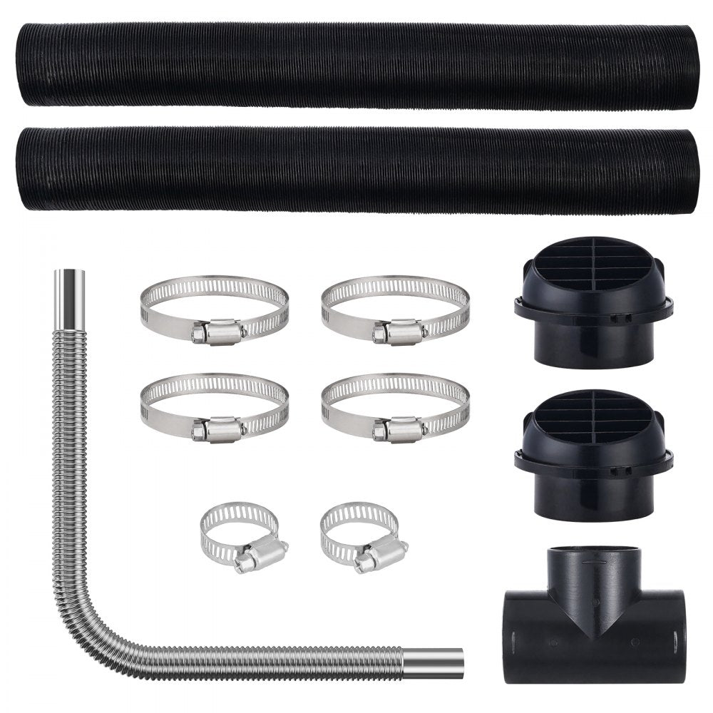 VEVOR Diesel Heater Pipe Ducting Set, 3" Extendable Air Duct Hose, 1" Stainless Steel Exhaust Pipe, 2 Air Vents, Tee Air Outlet Connector and Hose Clamps, for 5KW/8KW Diesel Parking Heaters