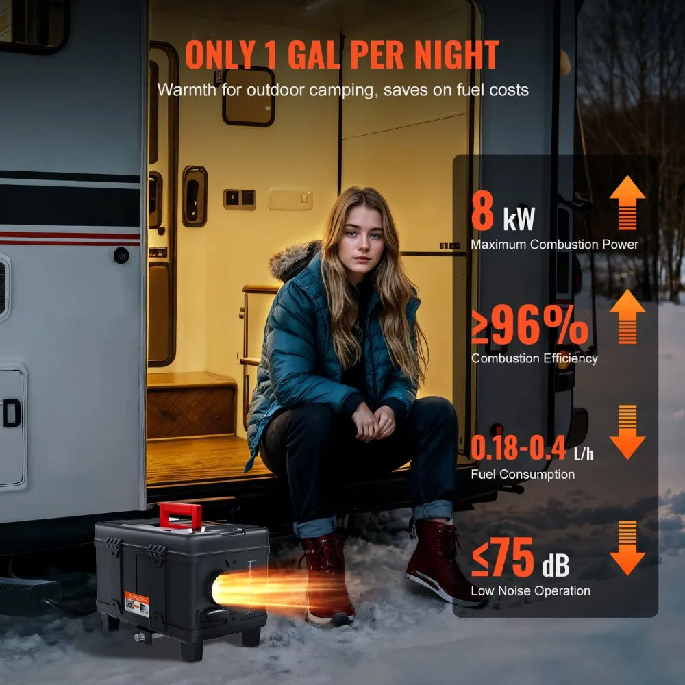 VEVOR 8KW Diesel Heater, 12V/24V All in One Diesel Air Heater, with Bluetooth APP Control, Remote Control and Display Screen, CO Alarm, Fast Heating Portable Diesel Heater for Vehicles and Garage
