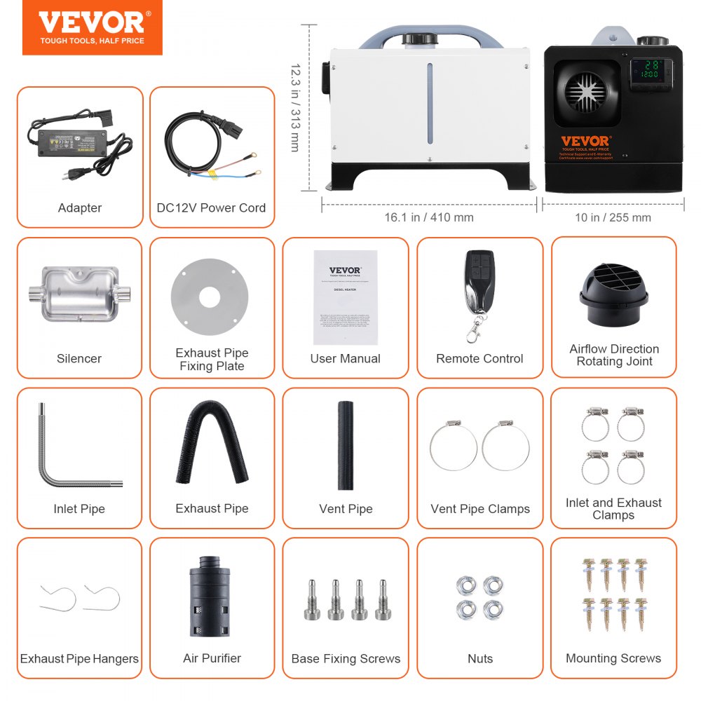 VEVOR 5-8KW Diesel Heater, Diesel Air Heater All in One with Remote Control and LCD Screen, Fast Heating Low Noise, Portable Diesel Heater for Truck Van RV Trailer Camper