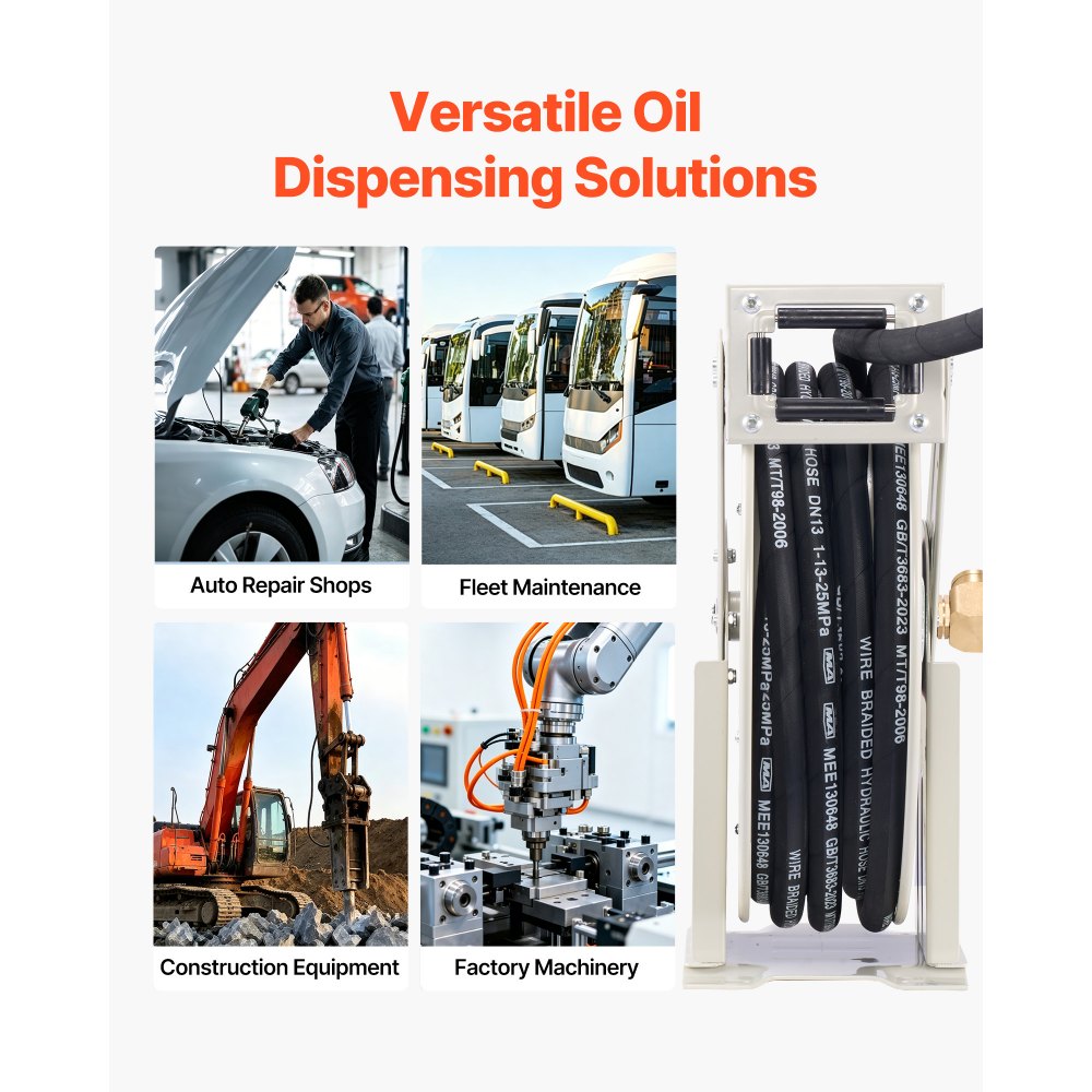 VEVOR Oil Hose Reel, 1/2 inch x 33 ft Retractable, Spring Driven Auto Swivel Rewind, Max 3625 PSI, Heavy-Duty Carbon Steel Construction with Steel Wire Braided Hose, for Engine / Gear / Hydraulic Oil