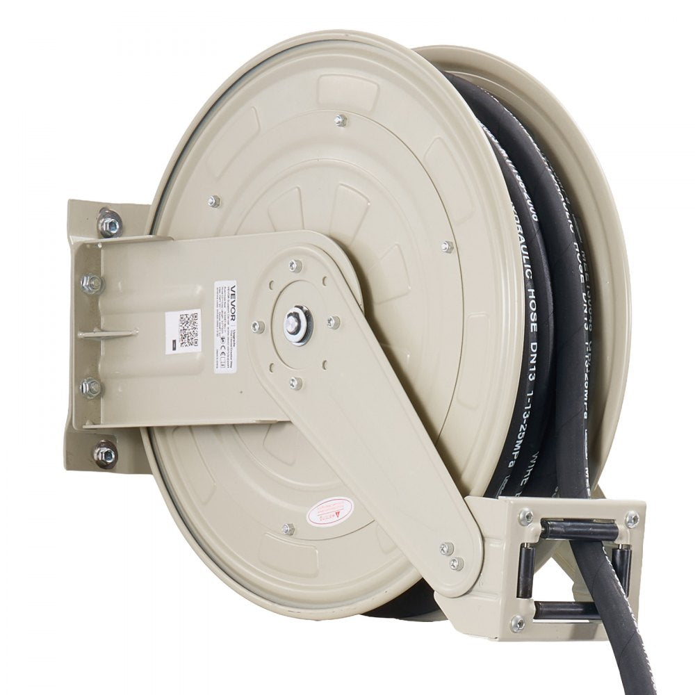 VEVOR Oil Hose Reel, 1/2 inch x 33 ft Retractable, Spring Driven Auto Swivel Rewind, Max 3625 PSI, Heavy-Duty Carbon Steel Construction with Steel Wire Braided Hose, for Engine / Gear / Hydraulic Oil