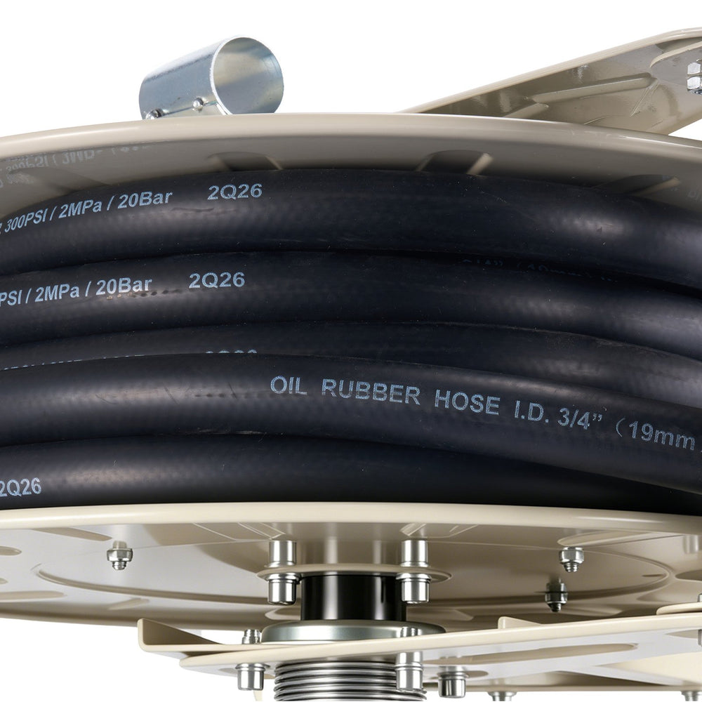 VEVOR Fuel Hose Reel, 3/4 inch x 33 ft Retractable, Spring Driven Auto Swivel Rewind, 300 PSI, Heavy-Duty Carbon Steel Construction with Industrial Grade Rubber Hose, for Diesel Fuel, Kerosene