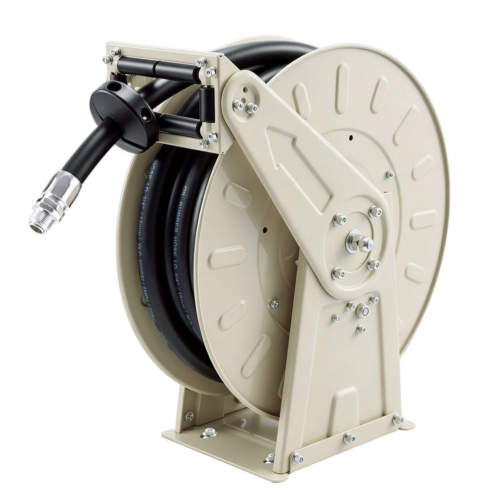 VEVOR Fuel Hose Reel, 3/4 inch x 33 ft Retractable, Spring Driven Auto Swivel Rewind, 300 PSI, Heavy-Duty Carbon Steel Construction with Industrial Grade Rubber Hose, for Diesel Fuel, Kerosene