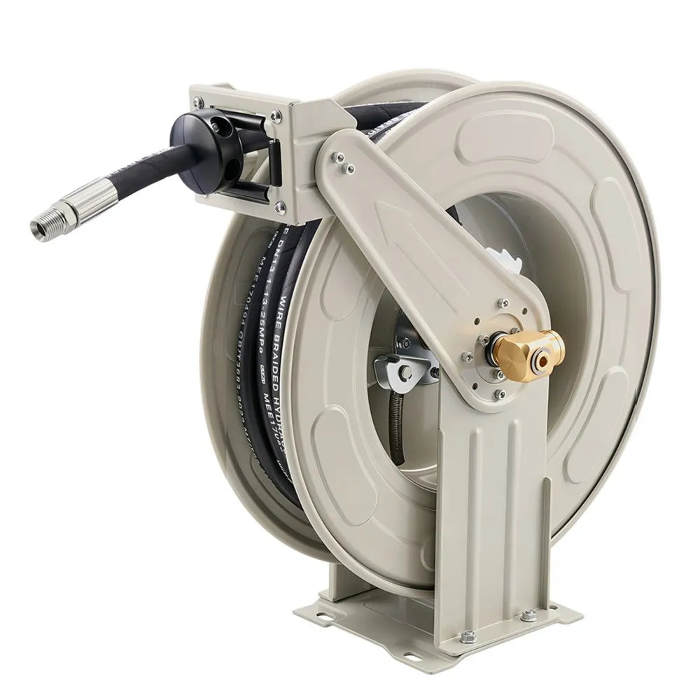 VEVOR Oil Hose Reel, 1/2 inch x 50 ft Retractable, Spring Driven Auto Swivel Rewind, Max 3625 PSI, Heavy-Duty Carbon Steel Construction with Steel Wire Braided Hose, for Engine / Gear / Hydraulic Oil