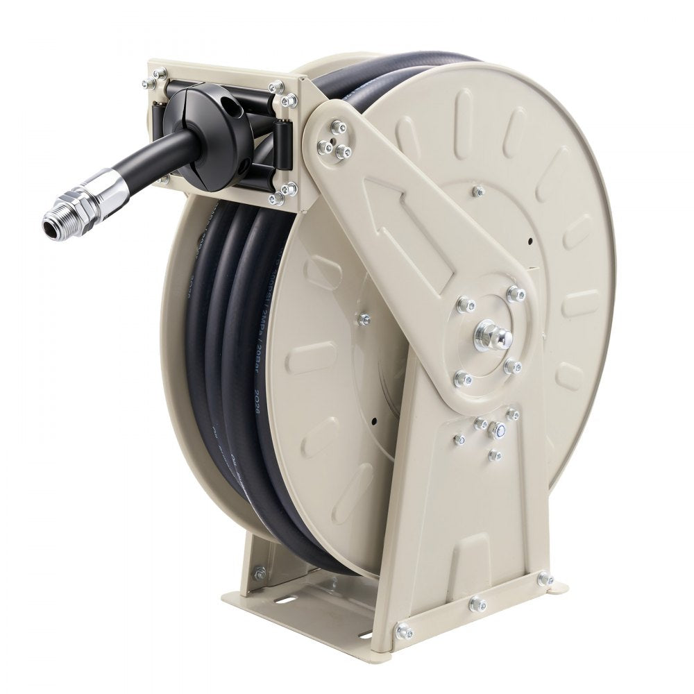 VEVOR Fuel Hose Reel, 3/4 inch x 50 ft Retractable, Spring Driven Auto Swivel Rewind, 300 PSI, Heavy-Duty Carbon Steel Construction with Industrial Grade Rubber Hose, for Diesel Fuel, Kerosene
