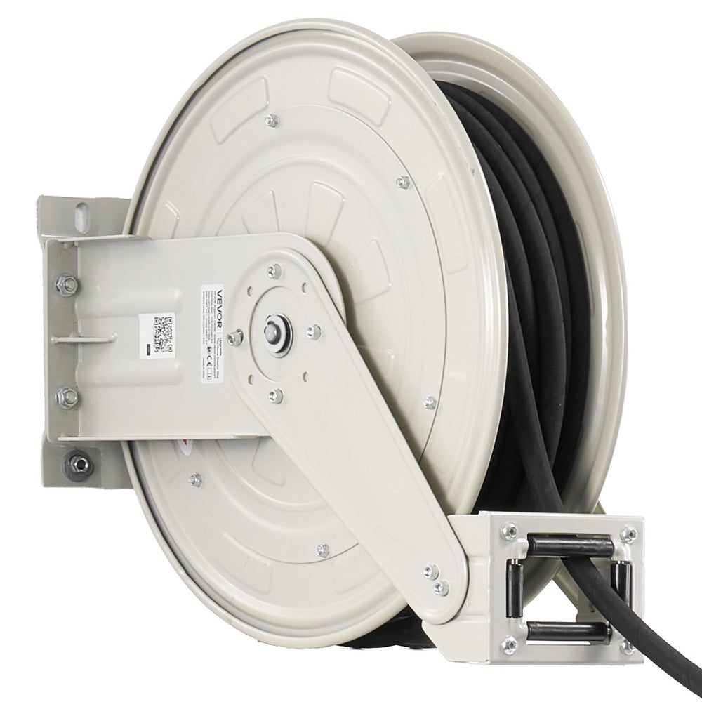 VEVOR Grease Hose Reel, 1/4 in x 50 ft Retractable, Spring Driven Auto Swivel Rewind, Max 10152 PSI, Heavy-Duty Carbon Steel Construction with Steel Wire Braided Hose, for Lube, Grease, Hydraulic Oil