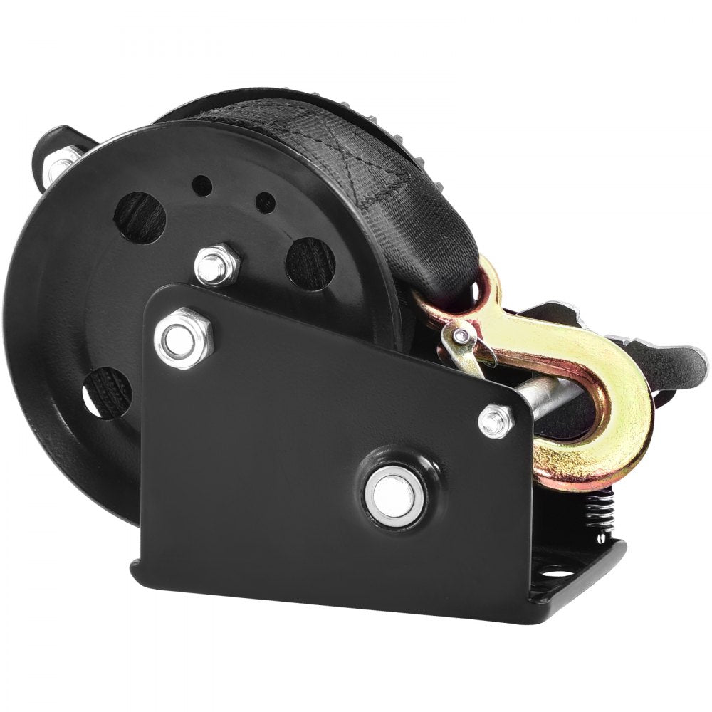 VEVOR Hand Winch, 1200 lbs Pulling Capacity, Boat Trailer Winch Heavy Duty Rope Crank with 23 ft Polyester Strap and Two-Way Ratchet, Manual Operated Hand Crank Winch for Trailer, Boat or ATV Towing