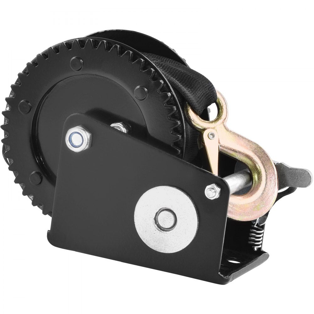 VEVOR Hand Winch, 2000 lbs Pulling Capacity, Boat Trailer Winch Heavy Duty Rope Crank with 23 ft Polyester Strap and Two-Way Ratchet, Manual Operated Hand Crank Winch for Trailer, Boat or ATV Towing