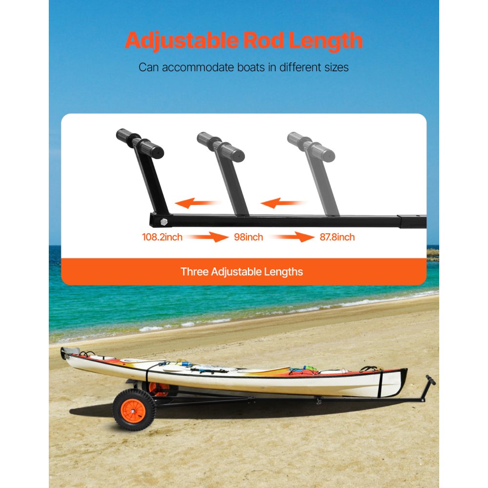 VEVOR Boat Trailer Dolly, 420lbs Load Capacity, Carbon Steel Trailer Mover with Adjustable Length, 15.7 in Pneumatic Tires and Nonslip Support Bracket, for Moving Kayak Motorboat Fishing Boat