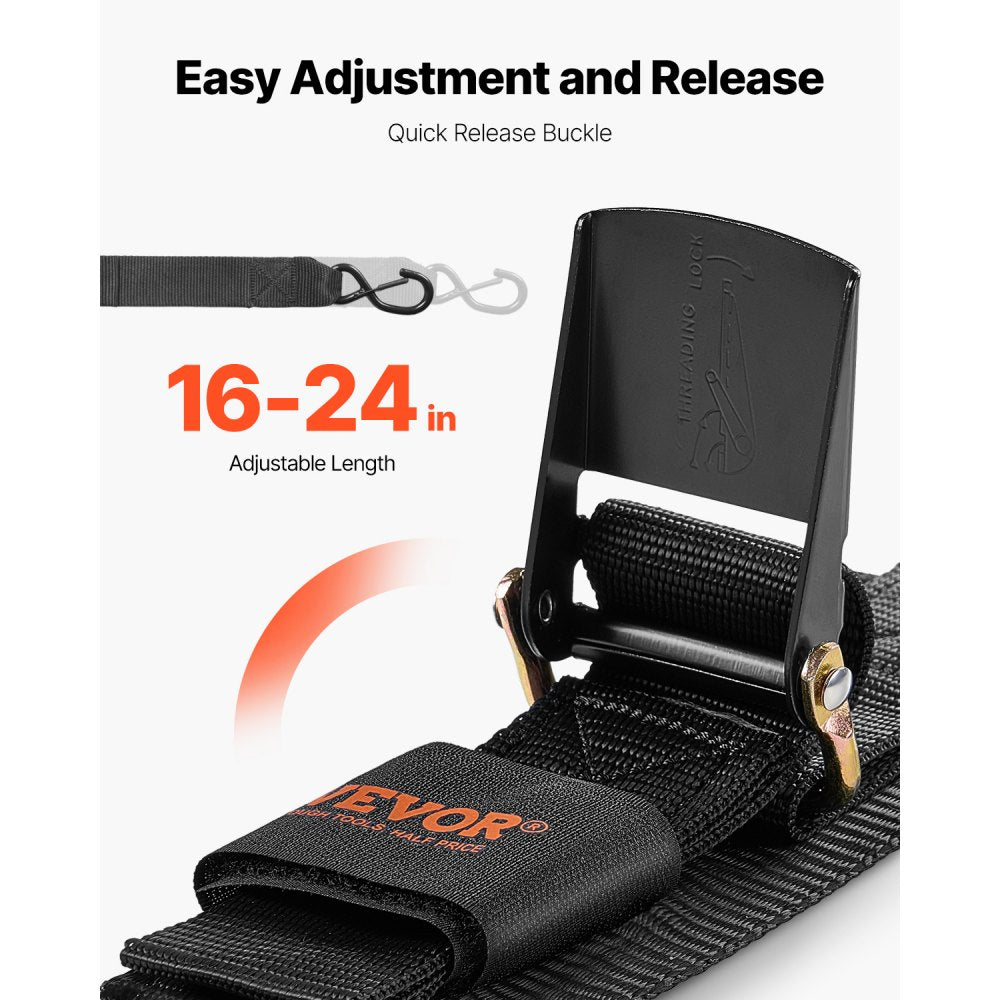 VEVOR Retractable Ratchet Straps, 2 in x 2 ft Ratchet Tie Down Straps with Security Lock S Hooks, 2 Pack Heavy Duty Ratchet Tie Down Straps with 1500 lbs Break Strength, for Trailers, Vehicles, Boat