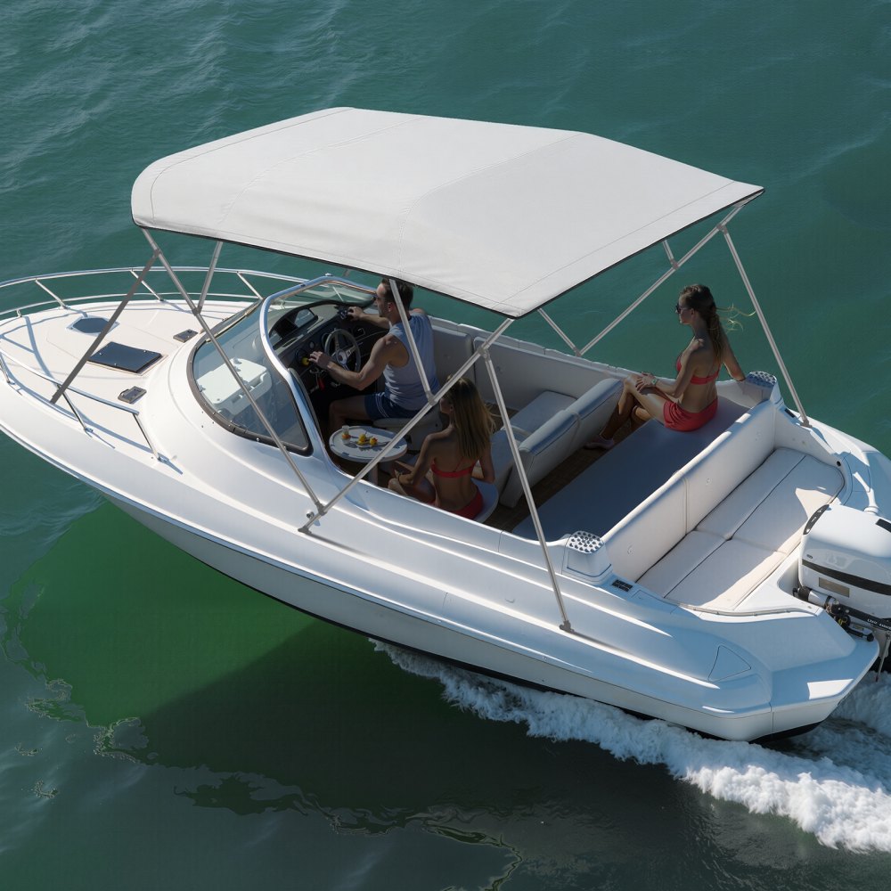 VEVOR 4 Bow Bimini Top Replacement Cover, 8 ft Long, Durable 600D Marine Grade Waterproof Sun Shade Boat Canopy with Storage Boot, Easy Install Zipper Sleeve Awning, 96"L x (91"-96")W, Gray (No Frame)