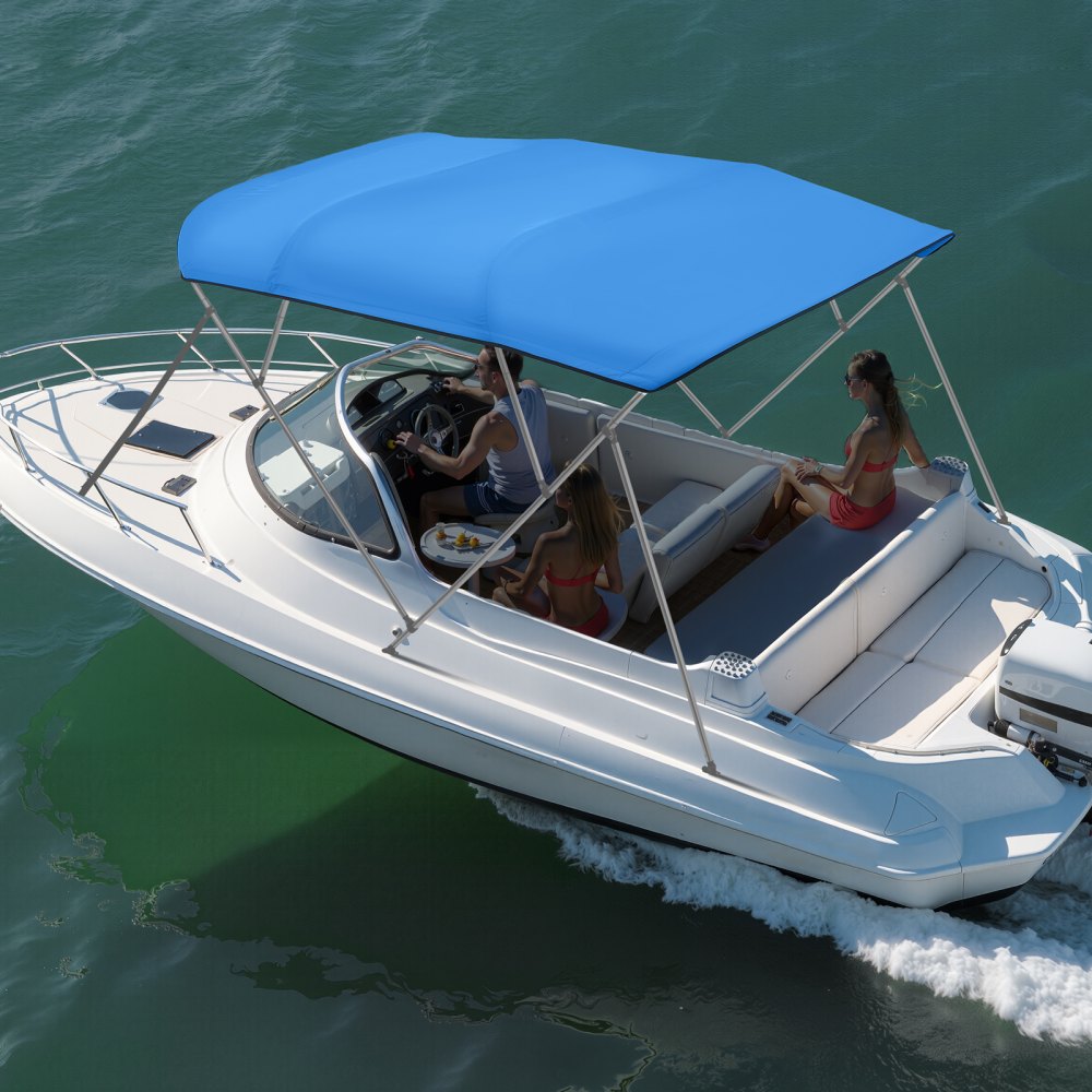 VEVOR 4 Bow Bimini Top Replacement Cover, 8 ft Long Durable 600D Marine Grade Waterproof Sun Shade Boat Canopy with Storage Boot, Easy Install Zipper Sleeve Awning, 96"L x (97"-103")W, Blue (No Frame)