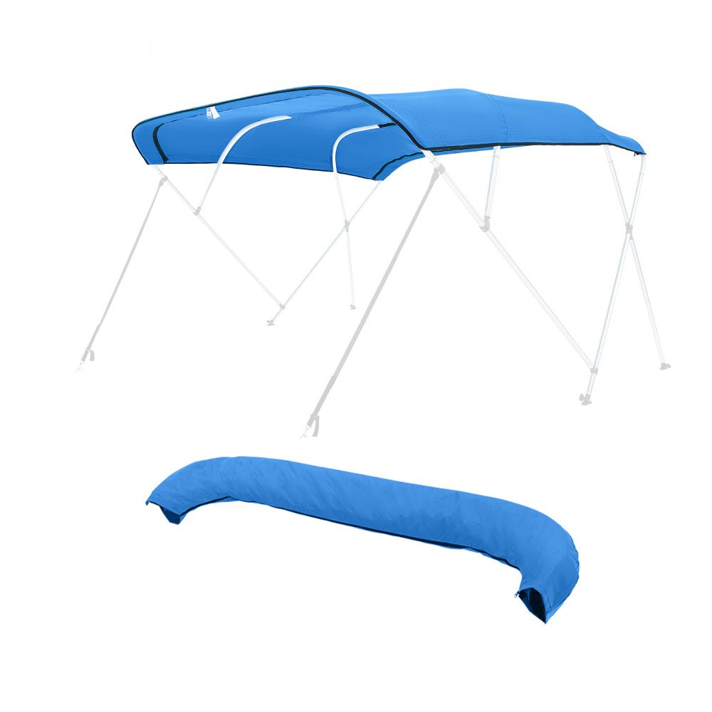 VEVOR 4 Bow Bimini Top Replacement Cover, 8 ft Long Durable 600D Marine Grade Waterproof Sun Shade Boat Canopy with Storage Boot, Easy Install Zipper Sleeve Awning, 96"L x (97"-103")W, Blue (No Frame)