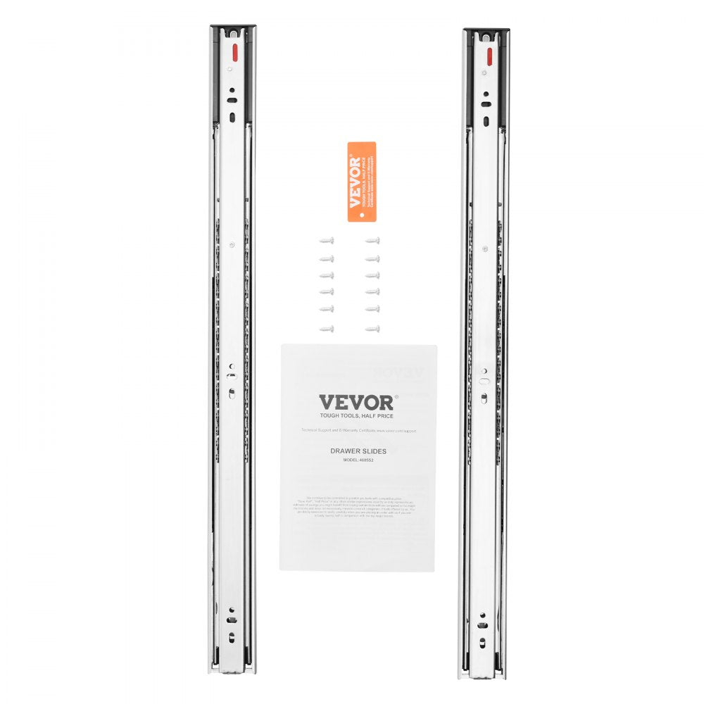 VEVOR 6 Pairs of 24 Inch Drawer Slides Side Mount Rails, Heavy Duty Full Extension Steel Track, Soft-Close Noiseless Guide Glides Cabinet Kitchen Runners with Ball Bearing, 100 Lbs Load Capacity