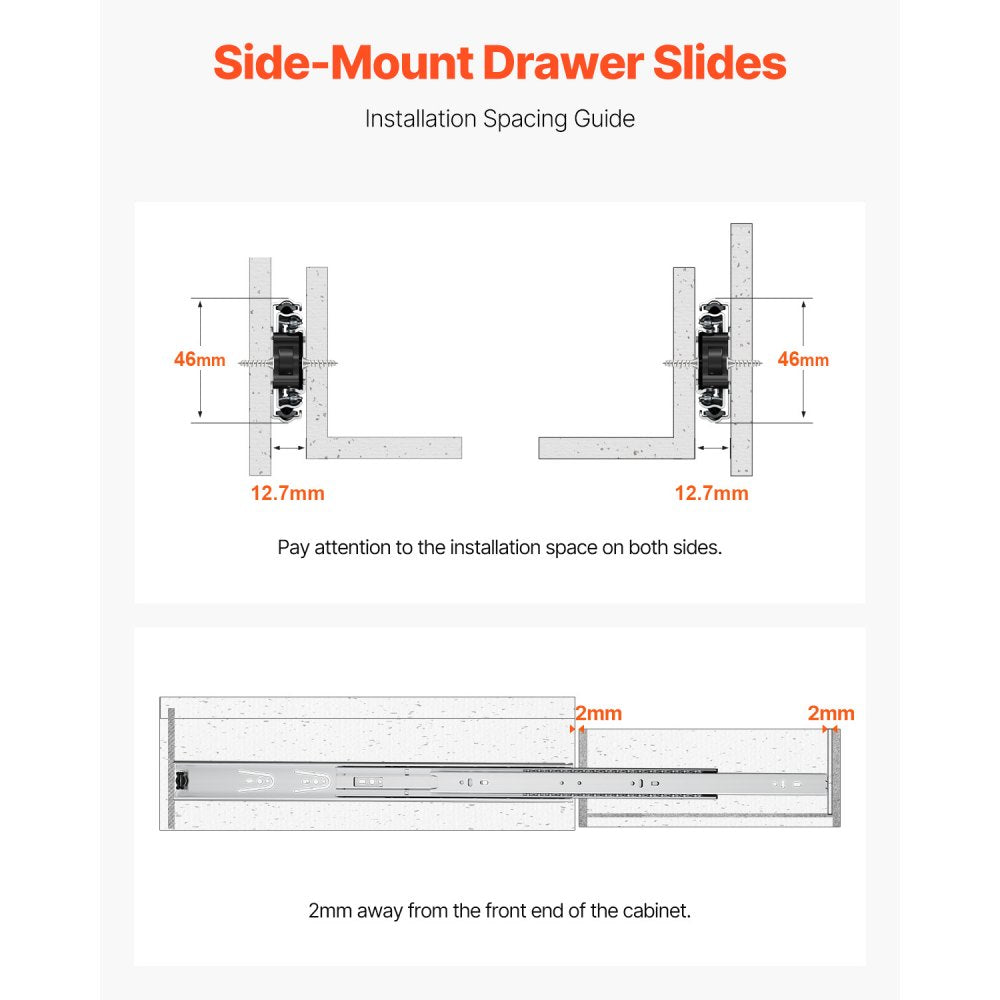 VEVOR Drawer Slides, 24 inch, 10 Pairs Full Extension Ball Bearing Cabinet Rails, 100 LB Load Capacity Heavy Duty Side Mount Dresser Drawer Slides, Drawer Track Runners for Kitchen DIY Replacement