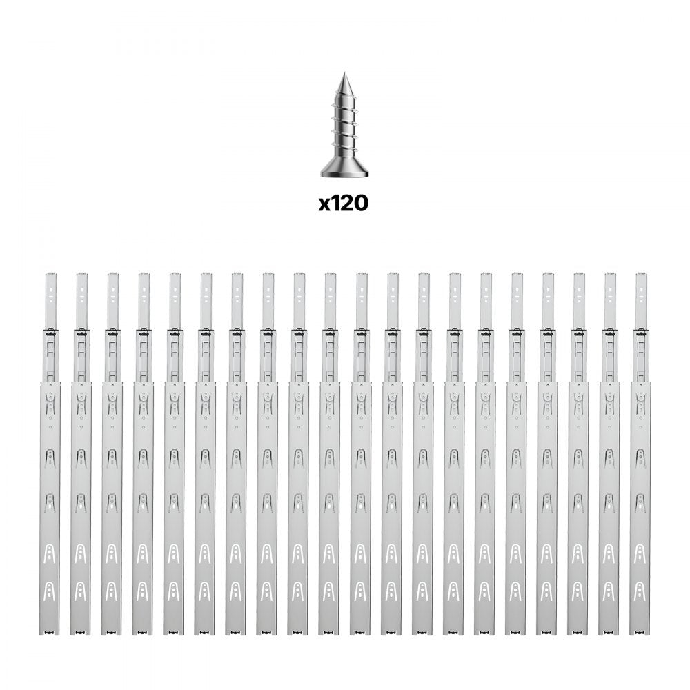 VEVOR Drawer Slides, 24 inch, 10 Pairs Full Extension Ball Bearing Cabinet Rails, 100 LB Load Capacity Heavy Duty Side Mount Dresser Drawer Slides, Drawer Track Runners for Kitchen DIY Replacement