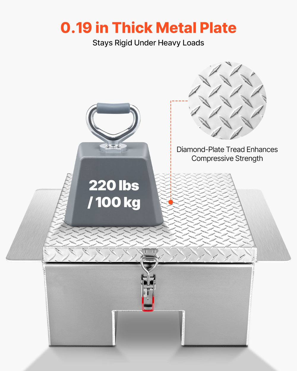 VEVOR truck bed tool box - 0.19 in thick metal plate, 220 lbs / 100 kg load illustration