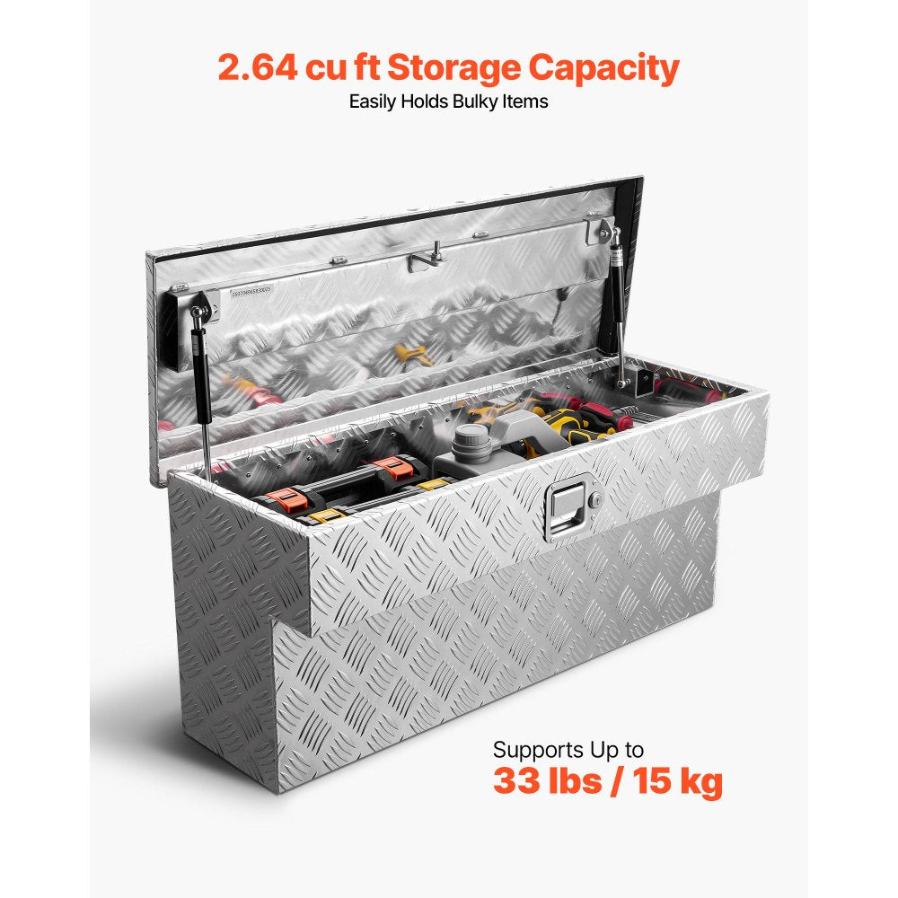 VEVOR Truck Bed Tool Box, Heavy Duty Aluminum Tool Box with Tread Patterns, Storage Toolbox Chest Organizer with Lock and Key, Ideal for Pickup, Truck Bed, RV, Trailer, 34 x 12 x 15.4 in, Silver