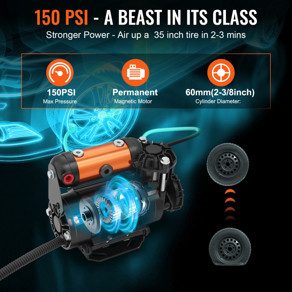 VEVOR Onboard Air Compressor Kit, 150PSI Offroad Air Compressor, Portable Tire Inflator Heavy Duty 3.5CFM Air Pump for Jeep SUV 4x4 Vehicle, Compatibility with Air tools, Air horns, Lockers