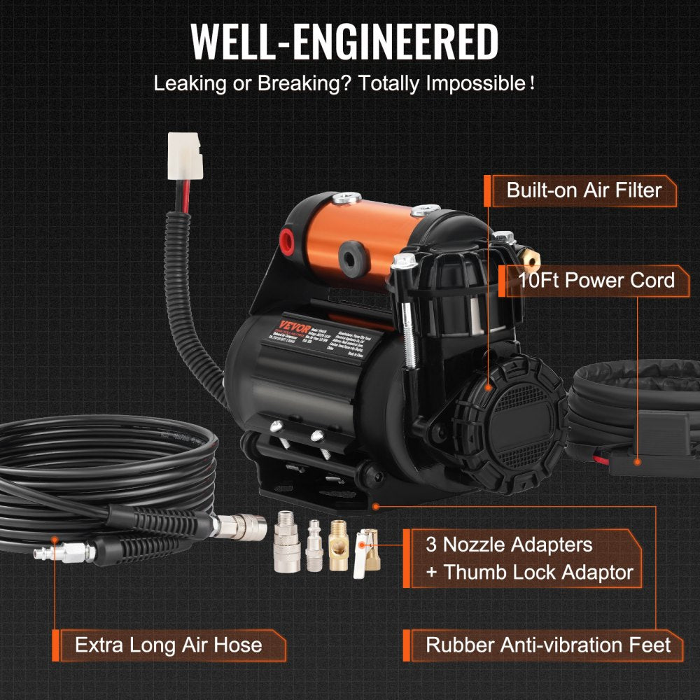 VEVOR Onboard Air Compressor Kit, 150PSI Offroad Air Compressor, Portable Tire Inflator Heavy Duty 3.5CFM Air Pump for Jeep SUV 4x4 Vehicle, Compatibility with Air tools, Air horns, Lockers