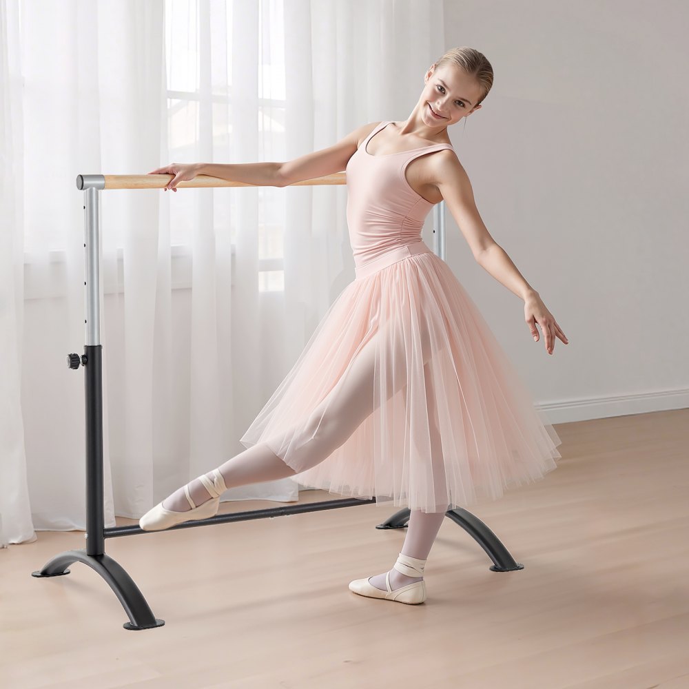 VEVOR Ballet Barre, 4 Ft Barre Bar for Home, Freestanding Portable Ballet Stretching Dance Bars, Height Adjustable Anti-Wobble Fitness Gym Studio Equipment, for Pilates Balance Workout
