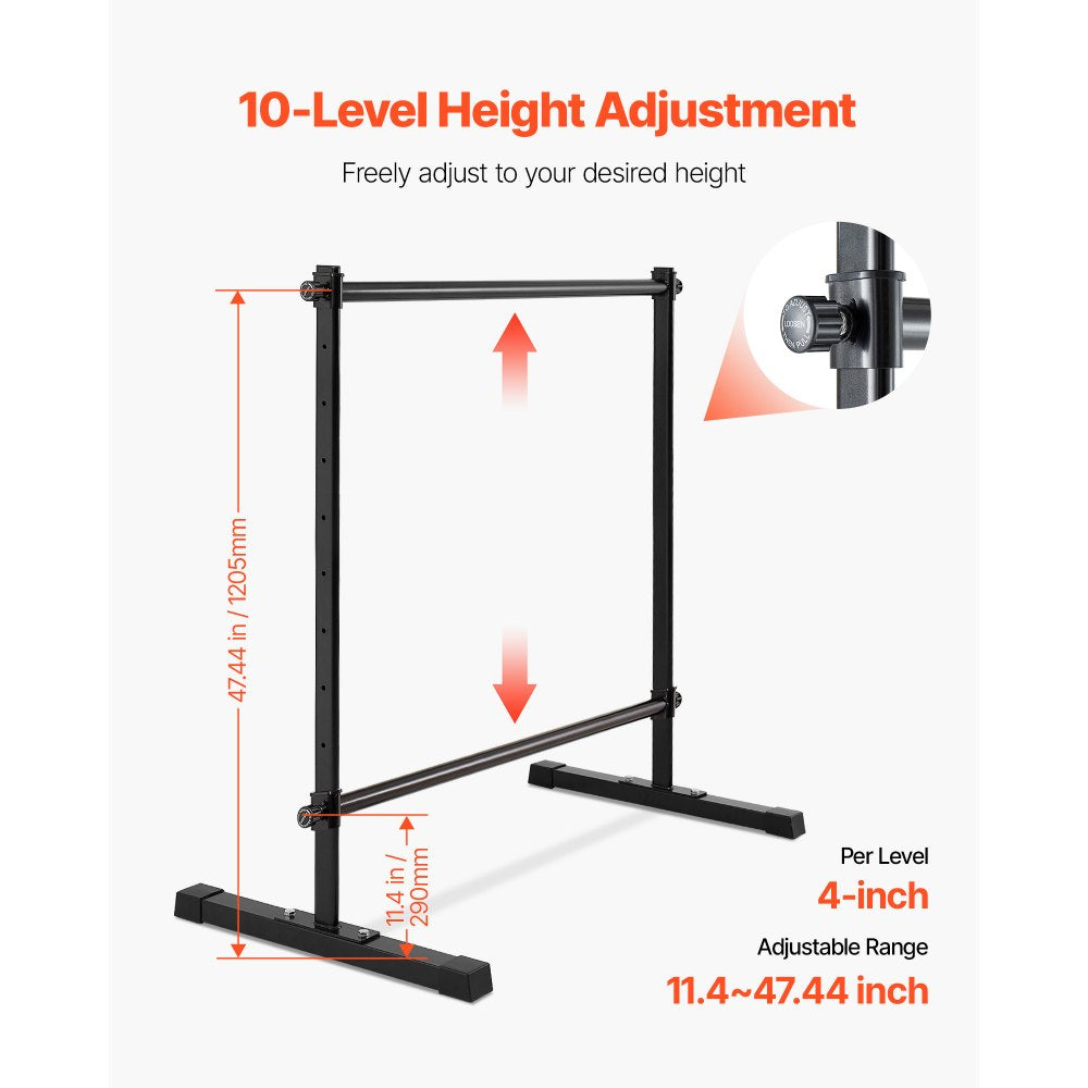 VEVOR Ballet Barre, 4 Ft Double Barre Bar for Home, Freestanding Portable Ballet Stretching Dance Bars, Height Adjustable Anti-Wobble Fitness Studio Equipment, for Pilates Balance Workout