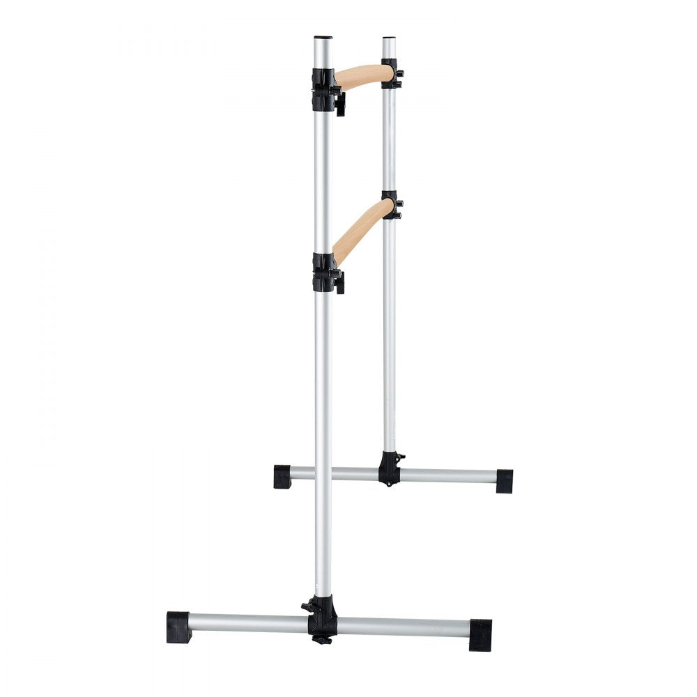 VEVOR Ballet Barre, 6 Ft Double Beechwood Barre Bar for Home, Freestanding Portable Ballet Stretching Dance Bars, Height Adjustable Anti-Wobble Fitness Gym Equipment, for Pilates Balance Workout