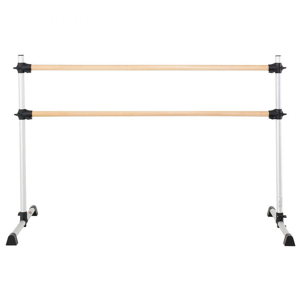 VEVOR Ballet Barre, 6 Ft Double Beechwood Barre Bar for Home, Freestanding Portable Ballet Stretching Dance Bars, Height Adjustable Anti-Wobble Fitness Gym Equipment, for Pilates Balance Workout