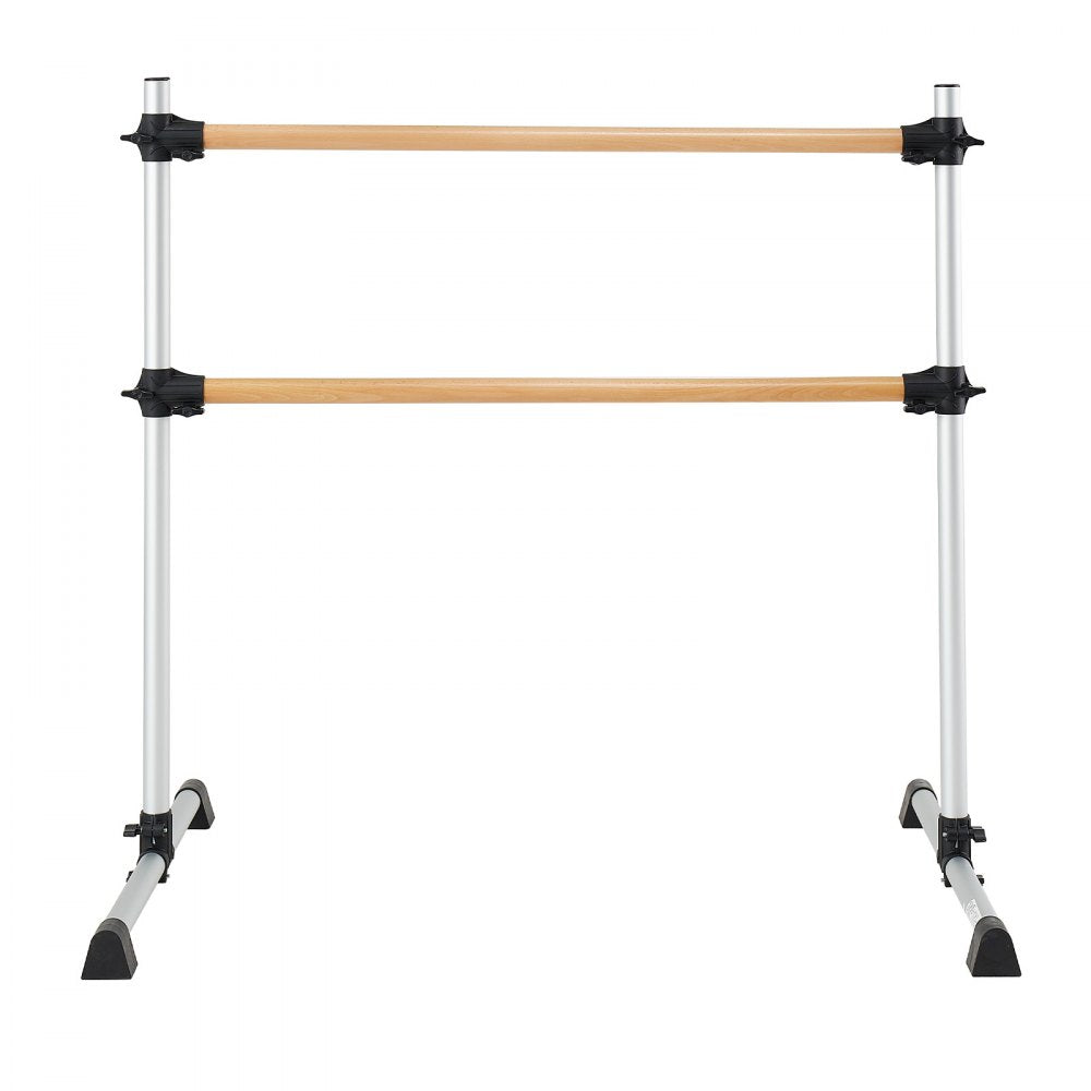 VEVOR Ballet Barre, 4 Ft Double Beechwood Barre Bar for Home, Freestanding Portable Ballet Stretching Dance Bars, Height Adjustable Anti-Wobble Fitness Gym Equipment, for Pilates Balance Workout