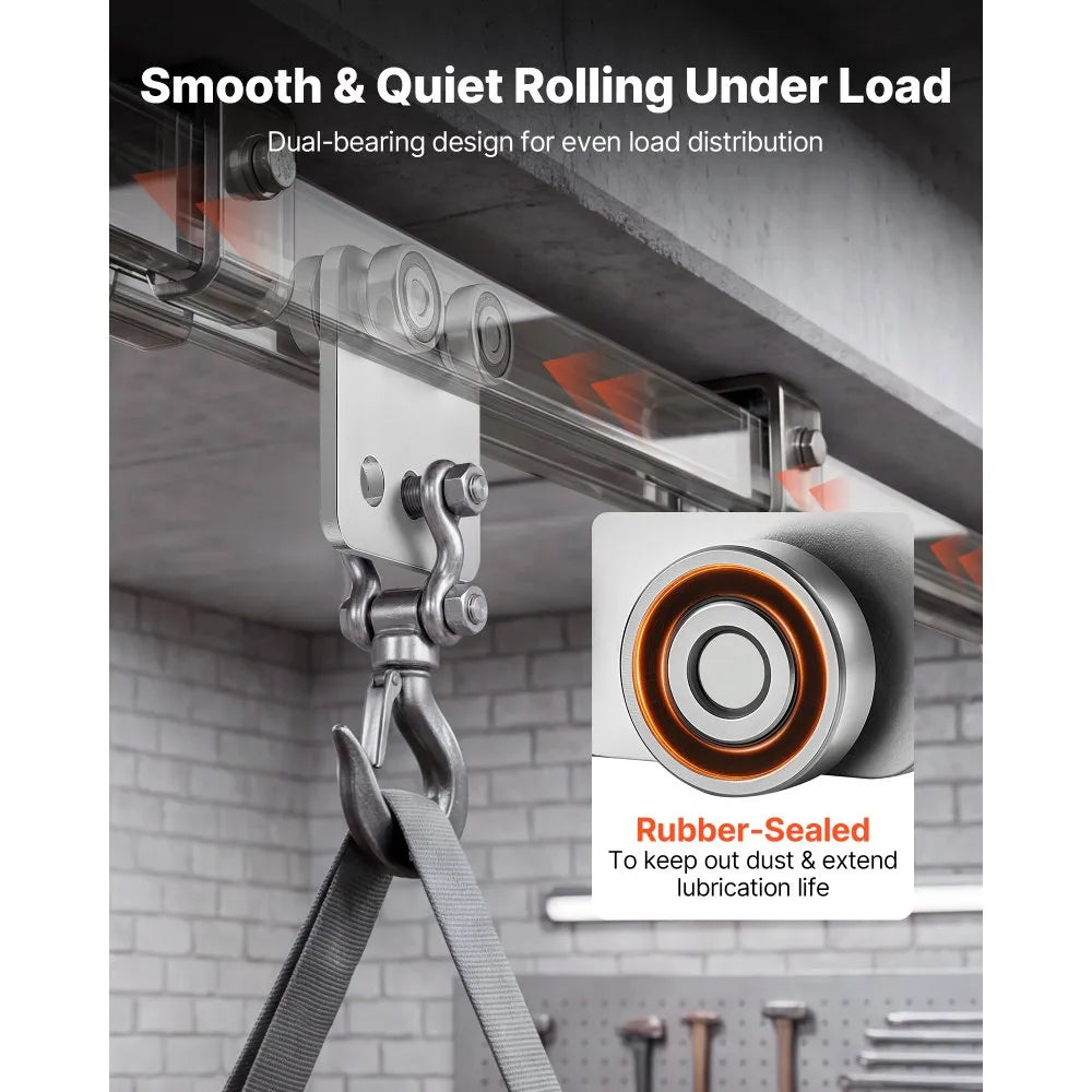 VEVOR 4 Wheel Trolley Assembly Rollers, 4 Pcs 1100 lbs Load, Dual Bearing Trolley Assembly for 1-5/8" Wide and All 1-5/8" or Taller Strut Channel, Heavy Duty Sliding Track System for Warehouse Garage