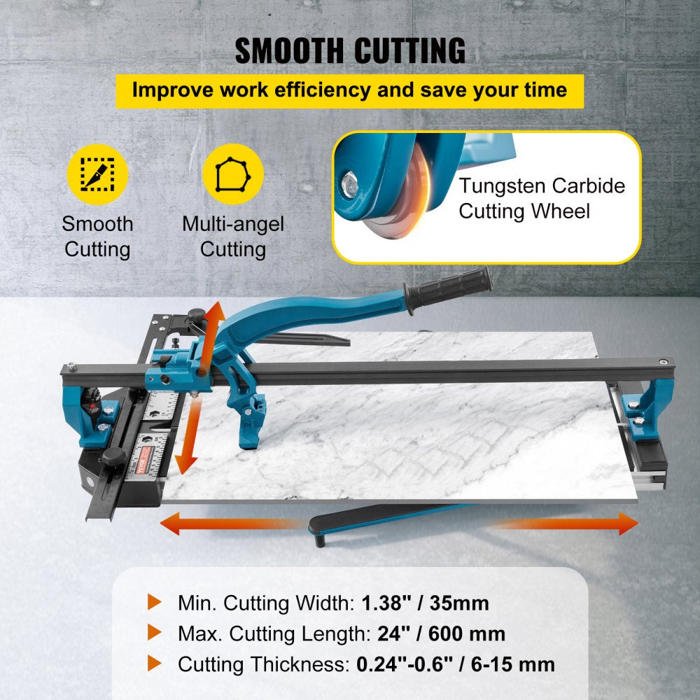 VEVOR Manual Tile Cutter, 24 inch, Porcelain Ceramic Tile Cutter with Tungsten Carbide Cutting Wheel, Infrared Positioning, Anti-Skid Feet, Durable Rails for professional installers or beginners