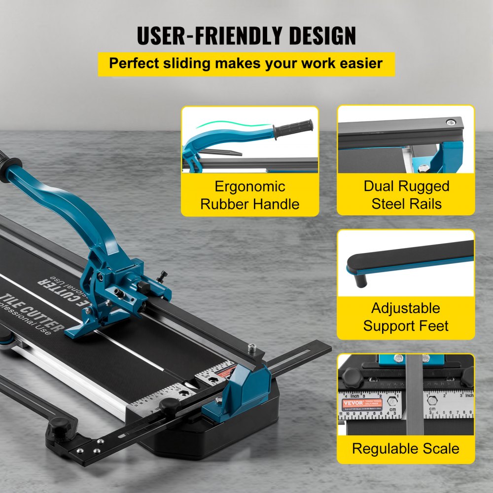 VEVOR Manual Tile Cutter, 24 inch, Porcelain Ceramic Tile Cutter with Tungsten Carbide Cutting Wheel, Infrared Positioning, Anti-Skid Feet, Durable Rails for professional installers or beginners