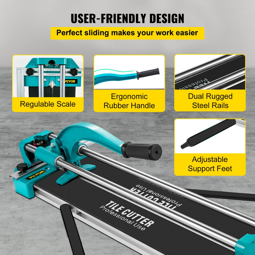 VEVOR 24 Inch Manual Tile Cutter Double Rails, Professional Tile Cutter W/Alloy Cutting Wheel for Porcelain and Ceramic Tiles