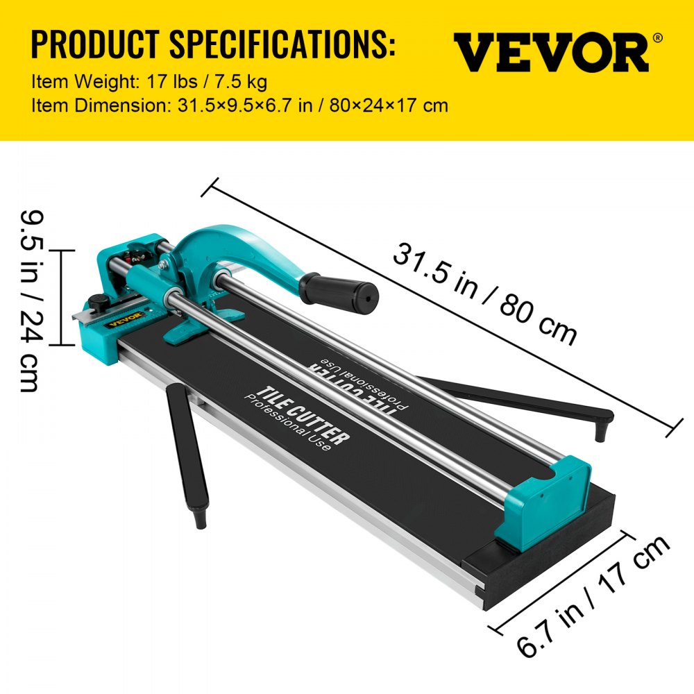 VEVOR 24 Inch Manual Tile Cutter Double Rails, Professional Tile Cutter W/Alloy Cutting Wheel for Porcelain and Ceramic Tiles