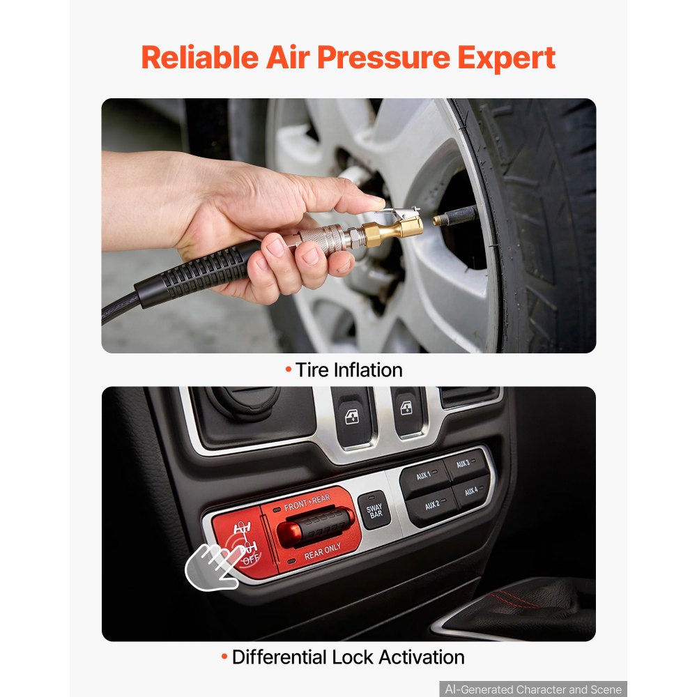 VEVOR 12V Dual-Cylinder Air Compressor 1HP 4.73 SCFM Portable Tire Inflator, Max 150PSI Heavy Duty Offroad Air Pump with Differential Lock Harness for Pickup Trucks SUVs Off-Road Vehicles