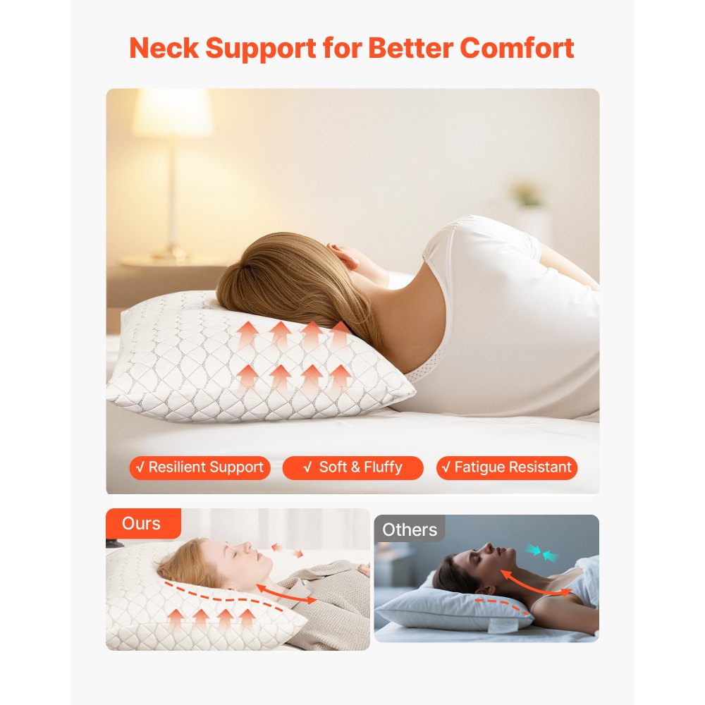 VEVOR Bed Pillow for Sleeping, Queen Size Luxury Quality Hotel Pillow with Memory Foam Fill, Supportive & Adjustable, Includes Natural Firber Pillowcase, Bedding for Back, Stomach and Side Sleepers