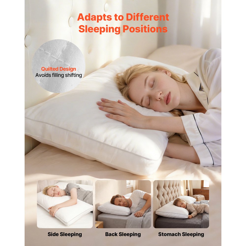 VEVOR Bed Pillows for Sleeping, Set of 2, King Size Luxury Quality Hotel Pillows with Original Down Alternative Filling, Supportive and Fluffy, Bedding for Back, Stomach and Side Sleepers, White
