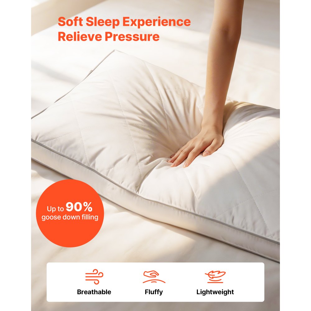 VEVOR Bed Pillows for Sleeping, Set of 2, Queen Size Luxury Quality Hotel Pillows with Original Down Alternative Filling, Supportive and Fluffy, Bedding for Back, Stomach and Side Sleepers, White