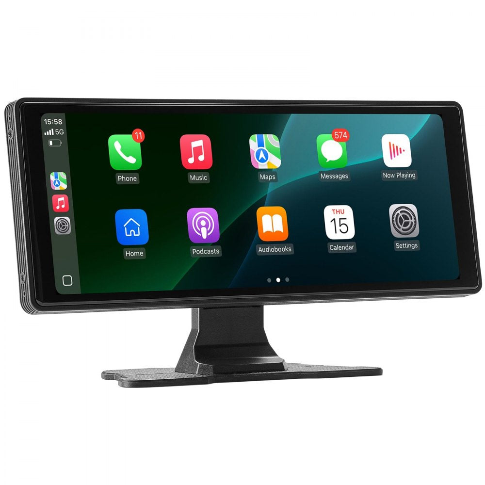 VEVOR Wireless Car Stereo, 10-Inch HD Portable Radio Touch Screen with Apple CarPlay and Android Auto, CarPlay Screen with Front & Backup Cameras, Voice Control, Mirror Link, Bluetooth, GPS Navigation