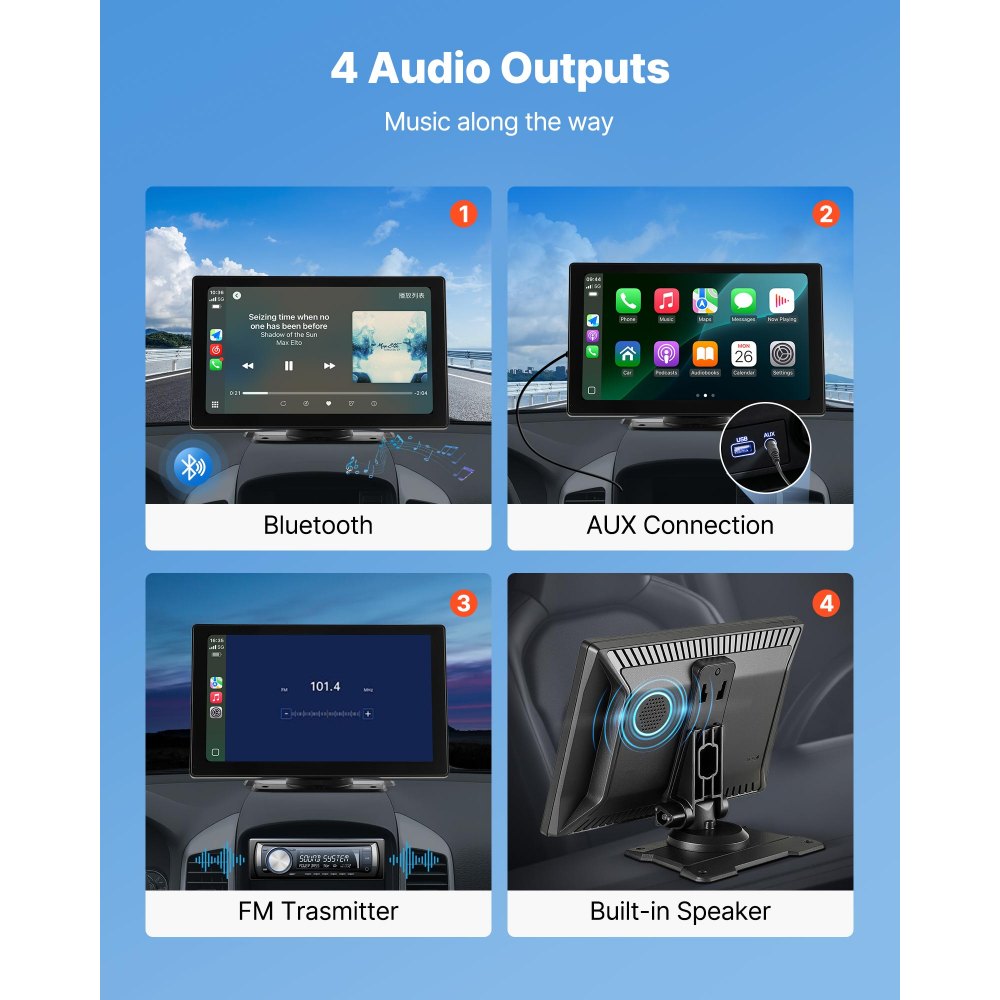 VEVOR Wireless Car Stereo, 9-Inch HD Portable Radio Touch Screen Compatible with Apple CarPlay & Android Auto, CarPlay Screen with Backup Camera, Voice Control, Mirror Link, Bluetooth, GPS Navigation