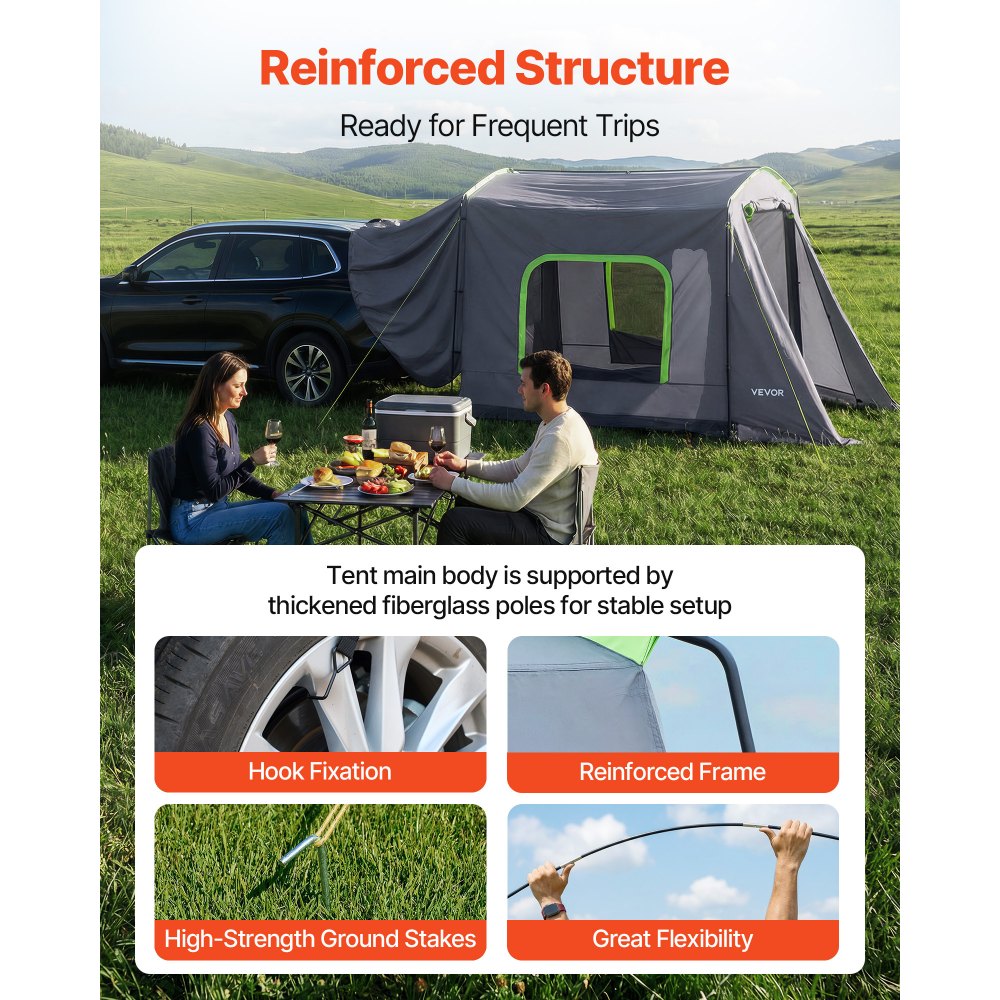 VEVOR Large SUV Tent for 5–9 Person, 10.6 x 8 FT All-Season SUV Tailgate Tent with Ventilated Door & Mesh Windows, PU3000mm Waterproof Dual-Use Car Rear Hatch Tents for Outdoor Camping Hiking