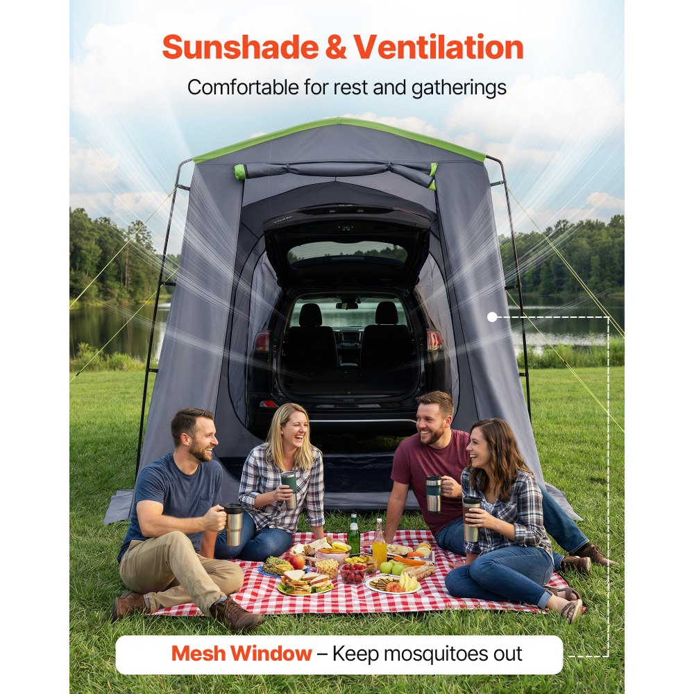 VEVOR Large SUV Tent for 5–9 Person, 10.6 x 8 FT All-Season SUV Tailgate Tent with Ventilated Door & Mesh Windows, PU3000mm Waterproof Dual-Use Car Rear Hatch Tents for Outdoor Camping Hiking