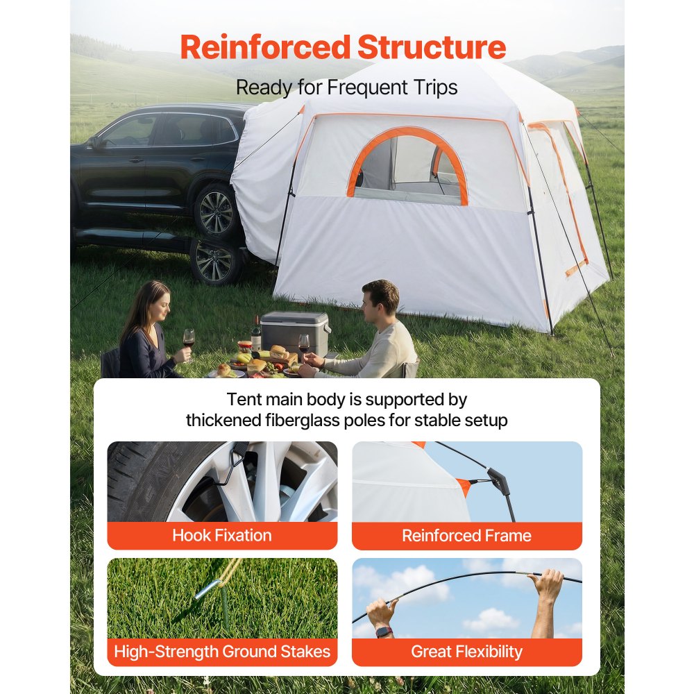 VEVOR Large SUV Tent for 6 Person, 10 x 9 FT 3-Season SUV Tailgate Tent with Ventilated Doors & Mesh Windows, PU2000mm Waterproof Dual-Use Car Rear Hatch Tents for Outdoor Camping Hiking