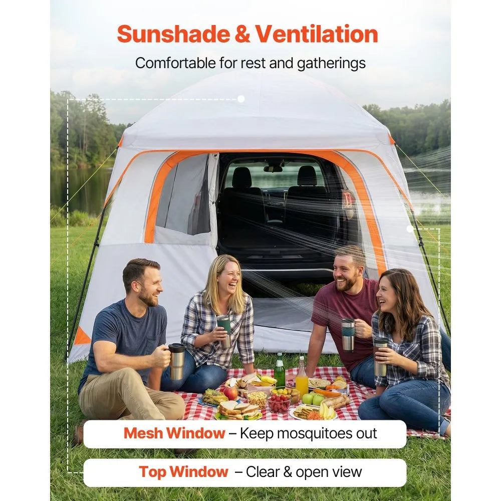 VEVOR Large SUV Tent for 6 Person, 10 x 9 FT 3-Season SUV Tailgate Tent with Ventilated Doors & Mesh Windows, PU2000mm Waterproof Dual-Use Car Rear Hatch Tents for Outdoor Camping Hiking