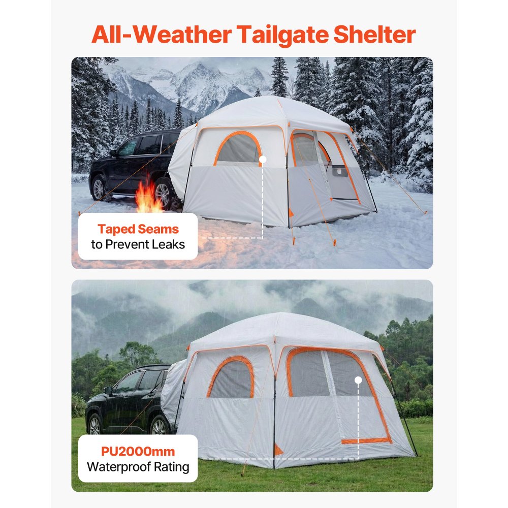 VEVOR Large SUV Tent for 6 Person, 10 x 9 FT 3-Season SUV Tailgate Tent with Ventilated Doors & Mesh Windows, PU2000mm Waterproof Dual-Use Car Rear Hatch Tents for Outdoor Camping Hiking