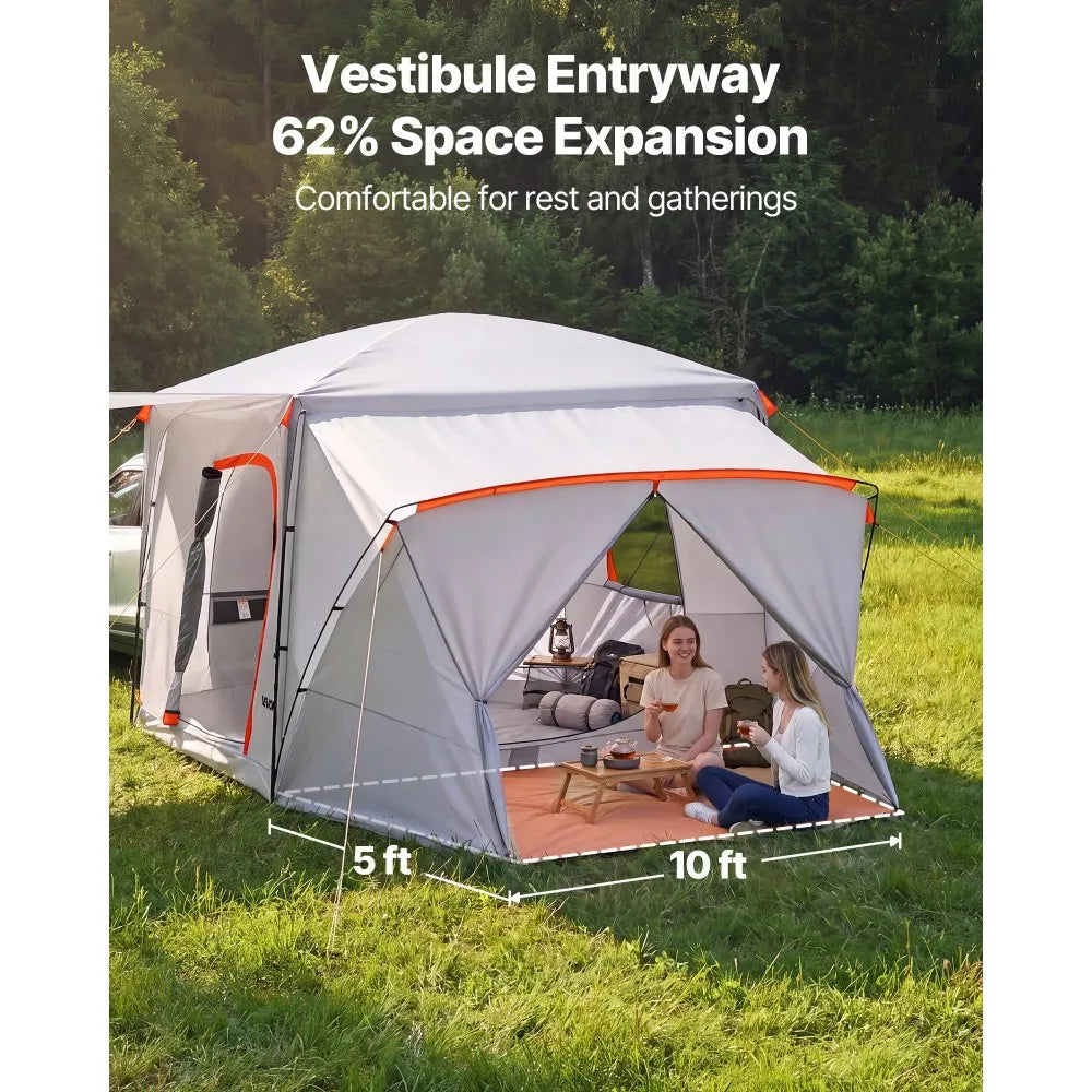 VEVOR SUV Camping Tent for 5-9 Person, 13 x 10 FT 3-Season SUV Tailgate Tent with Ventilated Windows, PU2000mm Waterproof Dual-Use Car Rear Hatch Tents for Outdoor Hiking Travels