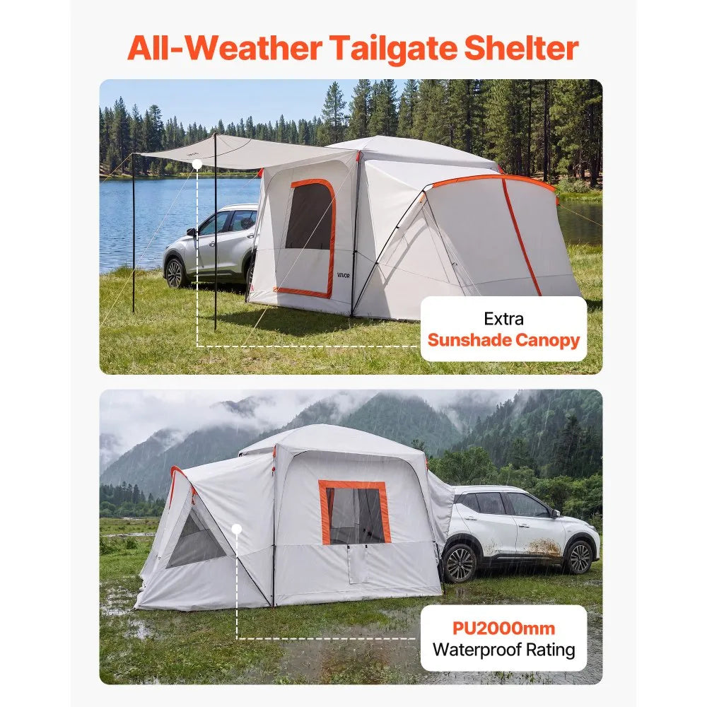 VEVOR SUV Camping Tent for 5-9 Person, 13 x 10 FT 3-Season SUV Tailgate Tent with Ventilated Windows, PU2000mm Waterproof Dual-Use Car Rear Hatch Tents for Outdoor Hiking Travels