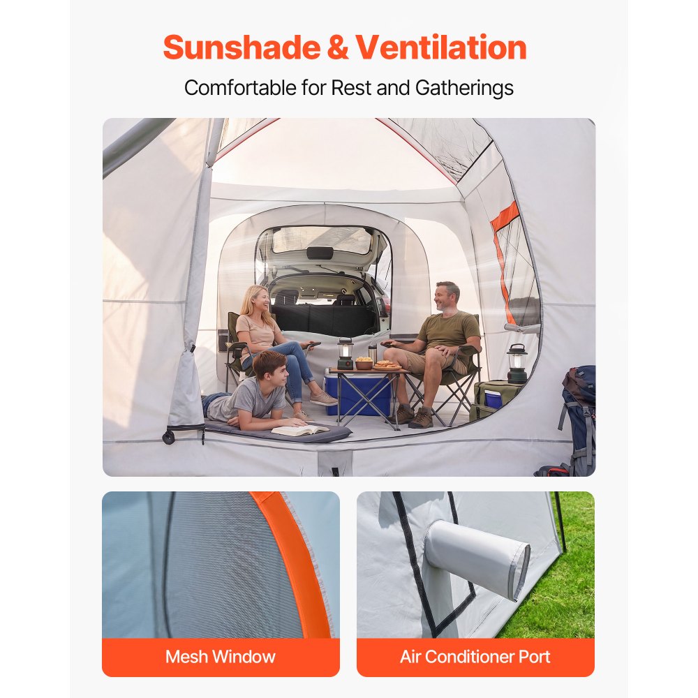 VEVOR SUV Camping Tent for 5-9 Person, 13 x 10 FT 3-Season SUV Tailgate Tent with Ventilated Windows, PU2000mm Waterproof Dual-Use Car Rear Hatch Tents for Outdoor Hiking Travels