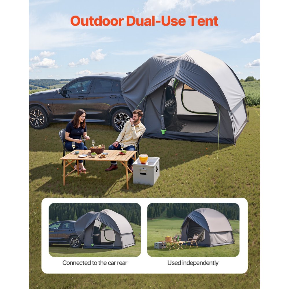VEVOR SUV Tent for Camping, 8FT L x 8FT W, Waterproof PU2000mm Spacious Double Layer Design for 5-8 Person, SUV Camping Tent with Mesh Windows, Includes Rainfly & Storage Bag, for Outdoor Activities