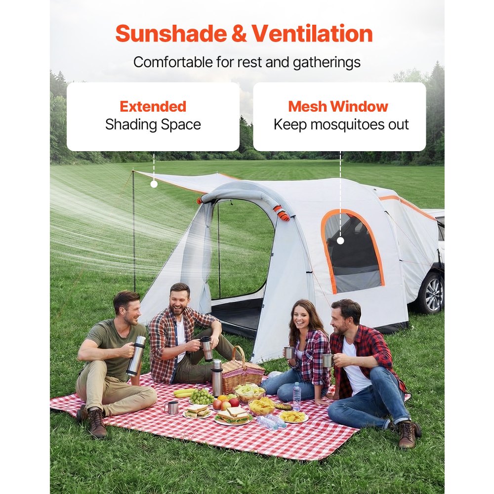 VEVOR Inflatable SUV Tent with Awning, 8 x 6.7 ft 3-Season SUV Tailgate Tent with Ventilated Doors & Mesh Window, PU2000mm Waterproof Car Rear Hatch Tents for Outdoor Camping - Air Pump Included